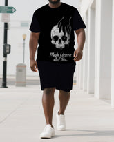 From Deserve to Deserve More Men's Big & Tall Skull Cartoon Short Sleeve T-shirt 2-Piece Set